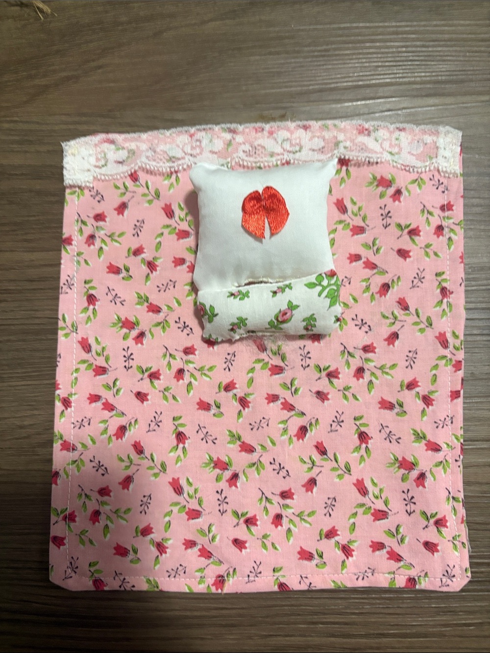 Pink Floral Doll Bed Set with White Pillow - Kids Toys Dolls & Accessories